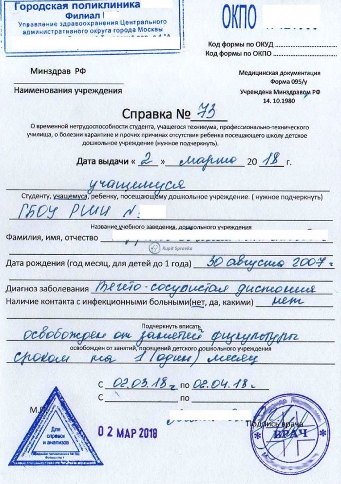 Оформление справки 095 у